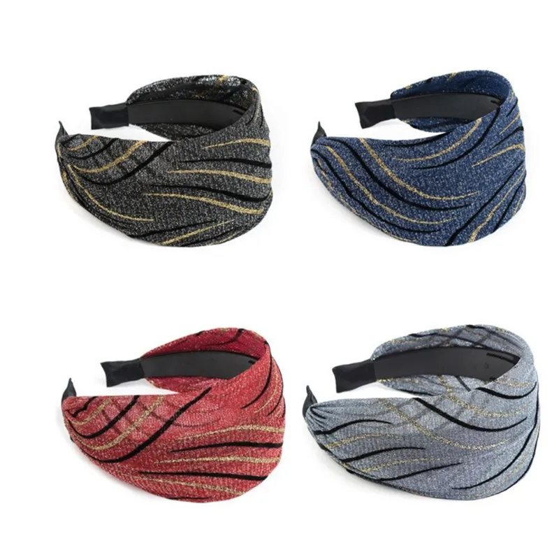 Женский широкий тюрбан с полосками нескользящий Бандаж эластичная повязка на