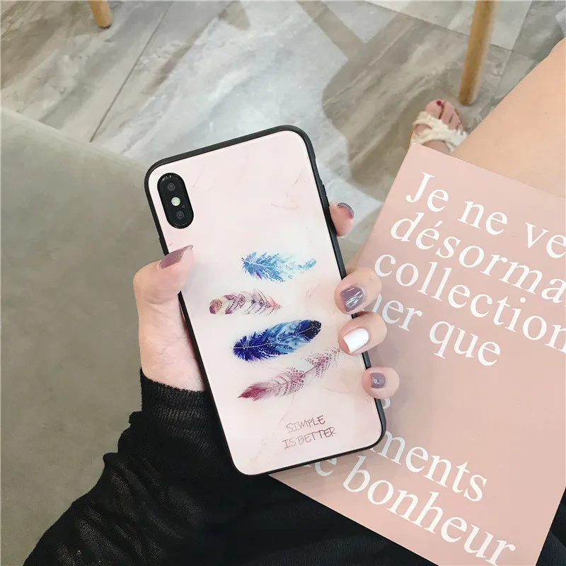 HYH iphone стеклянный чехол Роскошный узор перо антидетонационный плотный для Apple 6 7 8