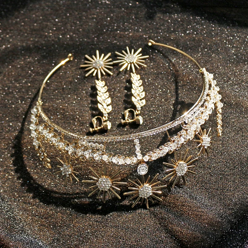 

NiuShuya Fashin Golden Wedding Crown Tiara Rhinestone Wedding Hair Jewelry Bridal Hair Accessory Bridal Hair Headpiece