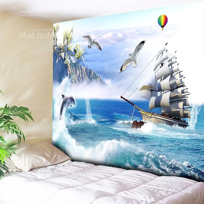 

Sea Beach Tapestry Palm Tree Wall Hanging Carpet Boho Flower Sand Beach Mandala Wall Blanket Home Decoration Tapestries 6 Size