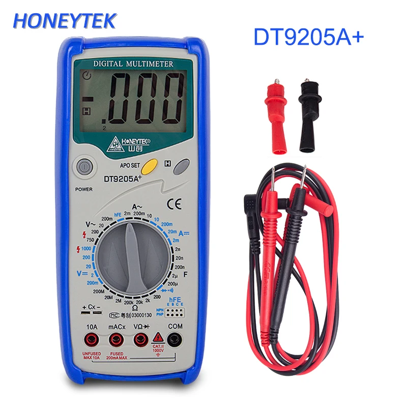 HONEYTEK Профессиональный DT9205A AC DC ЖК-дисплей электрический мультиметр Ручной тестер метр Цифровой Multimetro Амперметр мультитестер