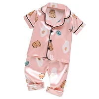toddler baby girls summer clothes sleepwear pajamas short sleeves buttons front tops with pants cartoon print set nightwear