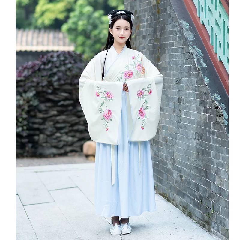 2019 традиционная китайская одежда Hanfu Женская белая хлопковая Улучшенная