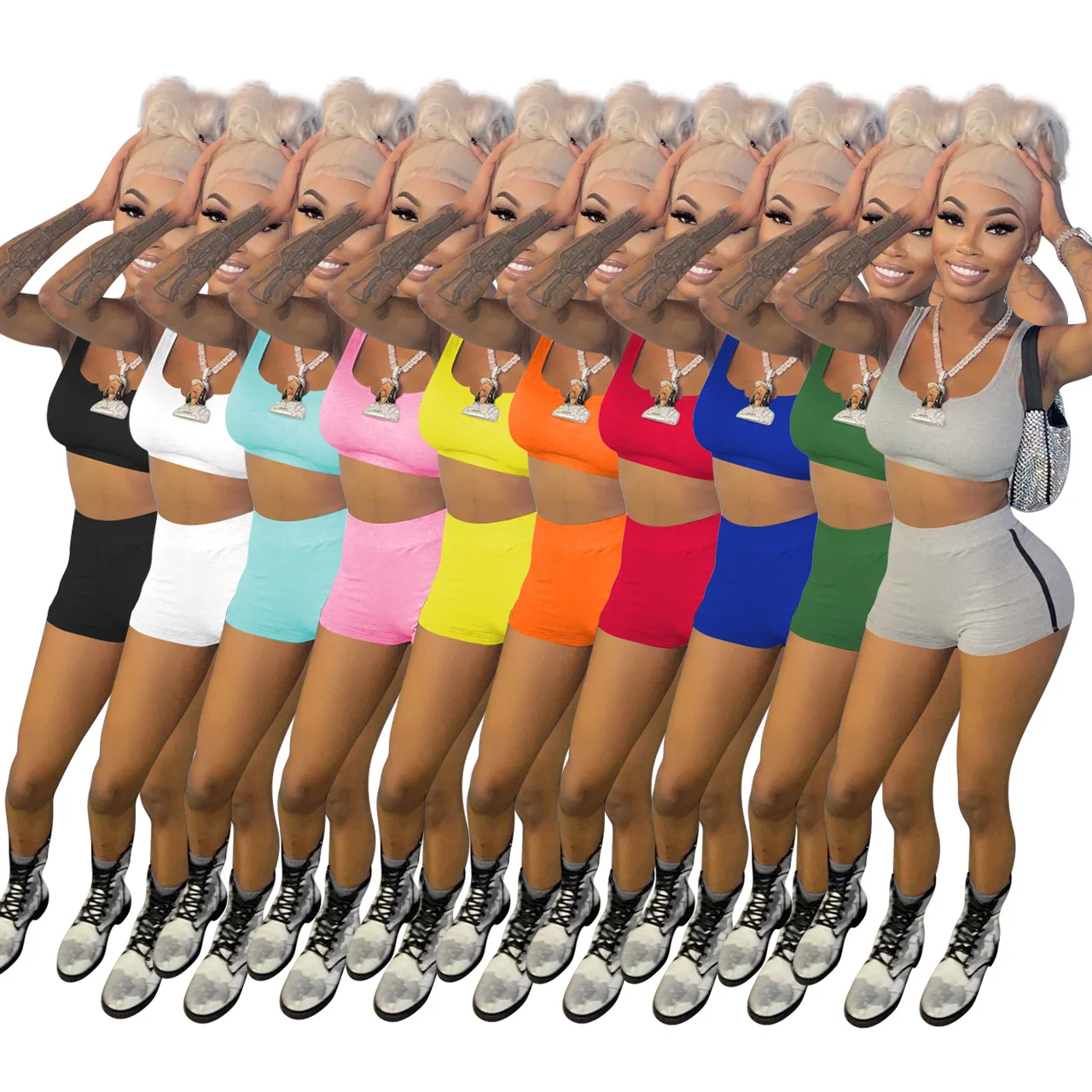 

Лидер продаж, летние крутые женские повседневные шорты, новый однотонный жилет без рукавов + шорты, модные женские спортивные костюмы для де...