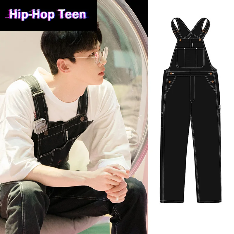 

Hop Hip Teen Jeans Overalls for Men Japanese Fashion Streetwear Men's Denim Bib Pants Full Straight Casual Korean Clothes 5xL
