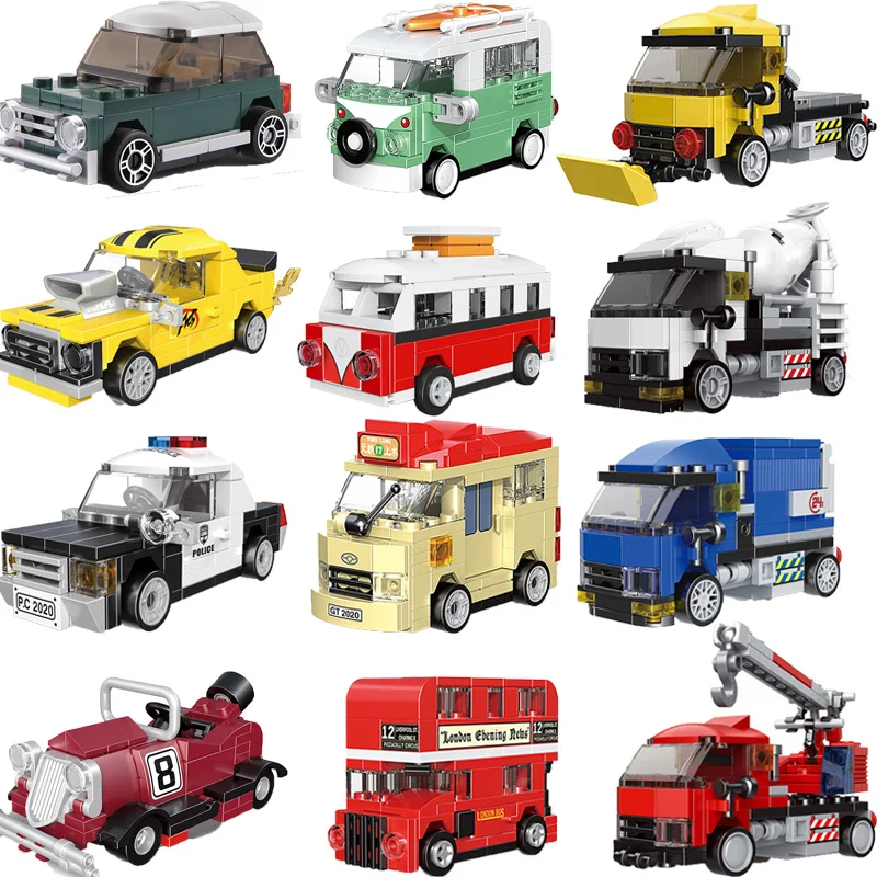 

Bus Brick set City UK London Building Blocks School Vehicle Wedding Car Traffic Bricks Double Station Girls Gifts High-tech toys