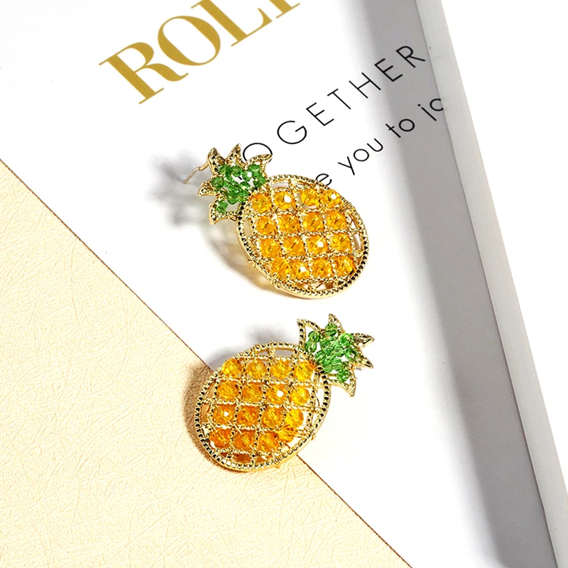 

Vintage Elegant Crystal Pineapple Fruit Earrings for Women S925 Needle Stud High Quality AAA Zircon Jewelry Birthday Party Gift