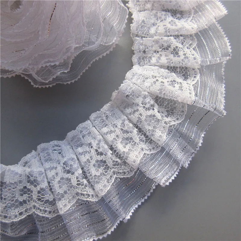 2 ярда 2-слойная Серебряная плиссированная Пилообразная вуаль кружевная