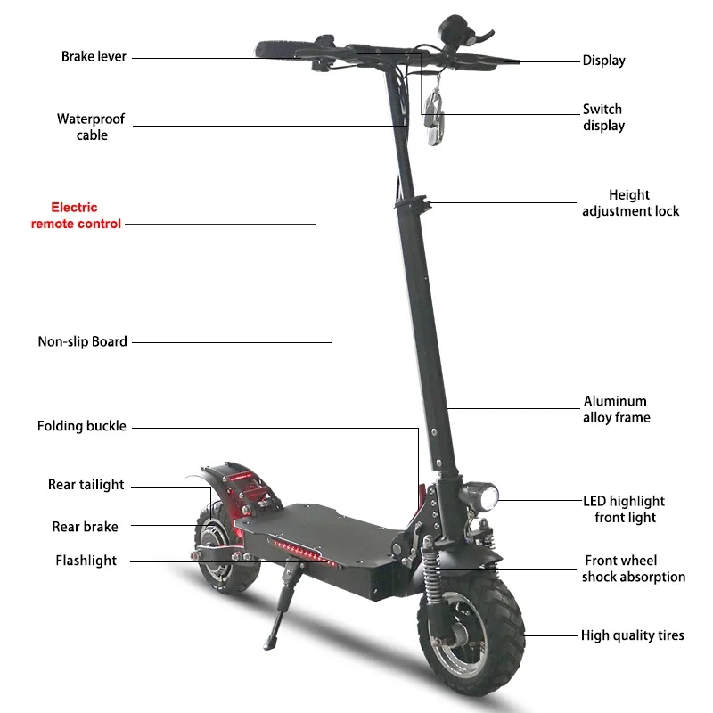 

No Tax Single Motor 48V 1200W Electric Scooter 55km/h Kick Board with Alarm Remote Control Folding Escooter for Adult EU Stock