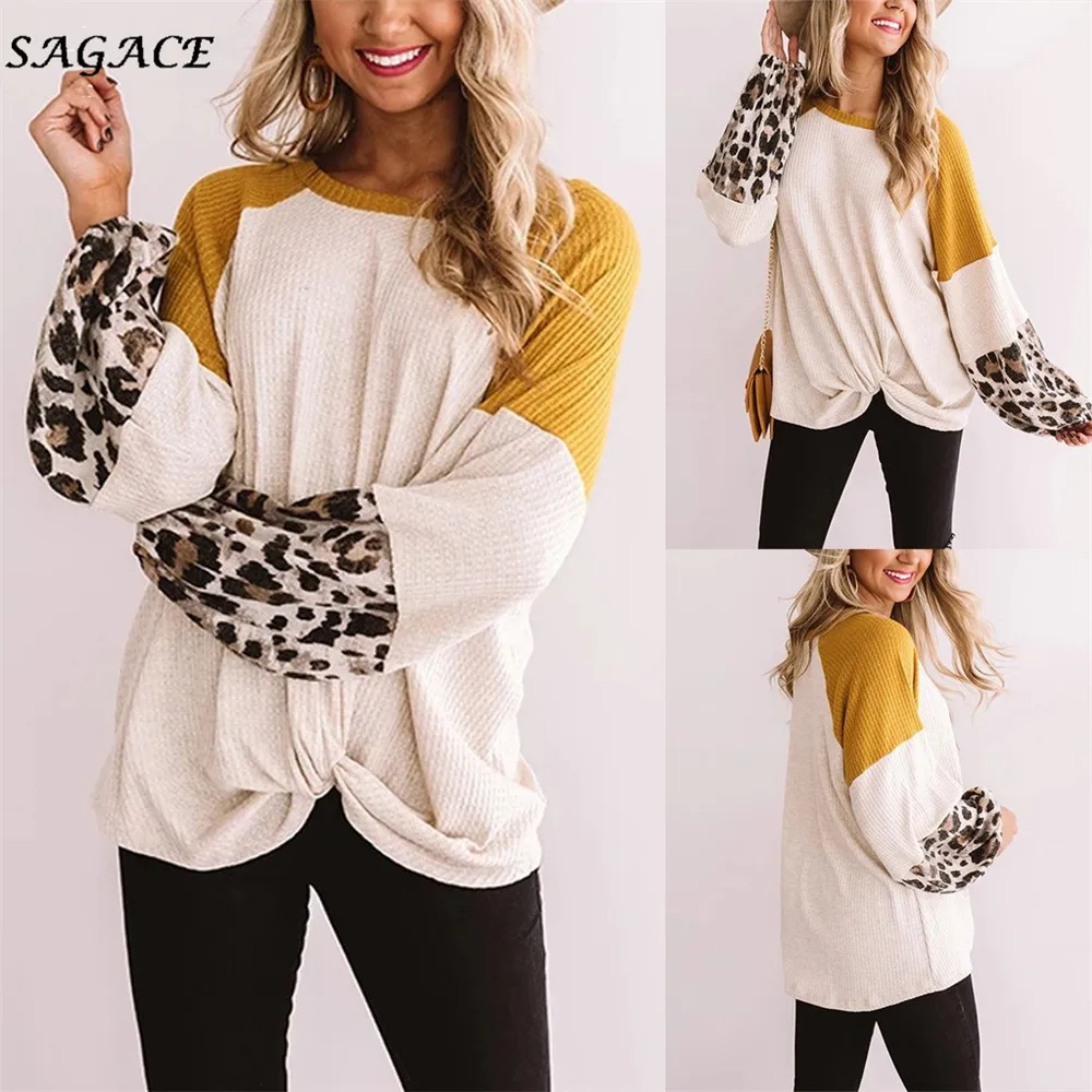Женская свободная футболка Sagace с леопардовым принтом модный Повседневный