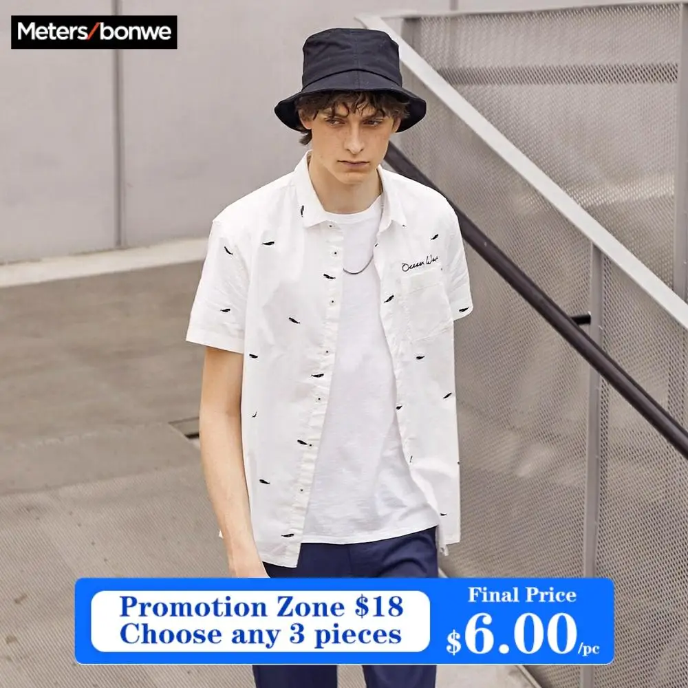 Metersbonwe Мужская рубашка с коротким рукавом умная Повседневная хлопковая новый