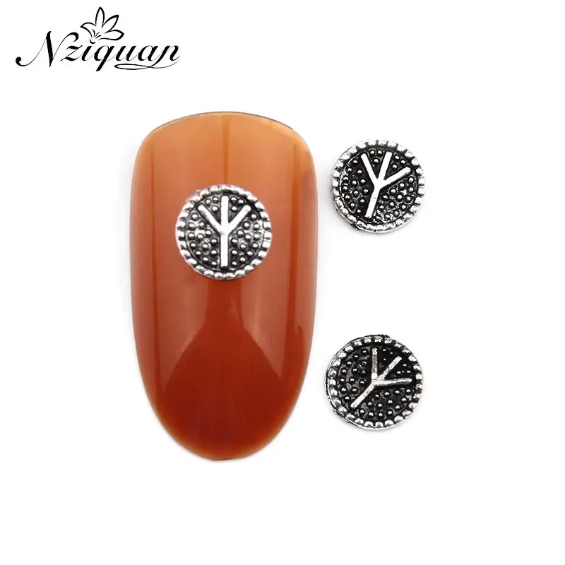 

NZIQUAN hot style 20pcs/box geometric 3D graphics metal nail art decoration DIY ancient silver nail drill decoration accessories