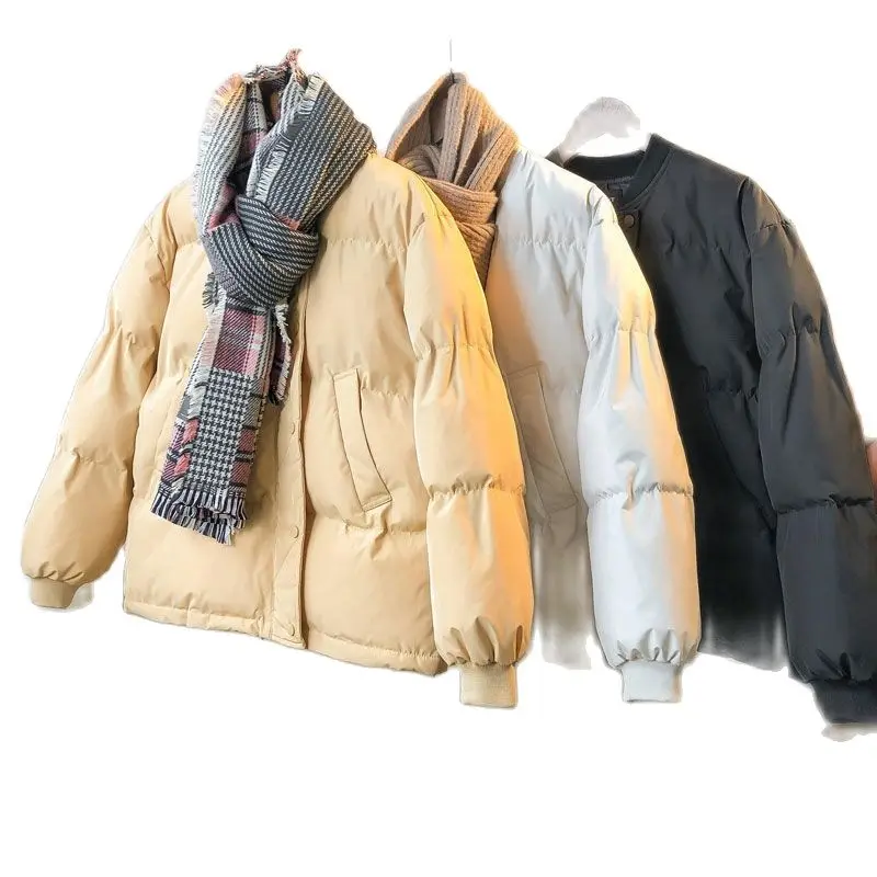 

Women's Winter Thick Jackets 2021 Casual O Neck Ladies Black Parka Jacket Long Sleeves Short Black Puffer Bubble Coat Oversized