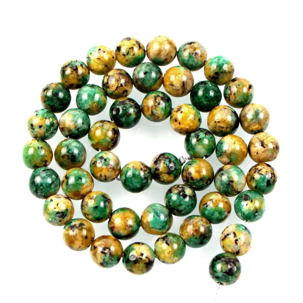 15 &quotнитка натуральный камень Бусины желтый гладкий зеленый пятнистый мраморный