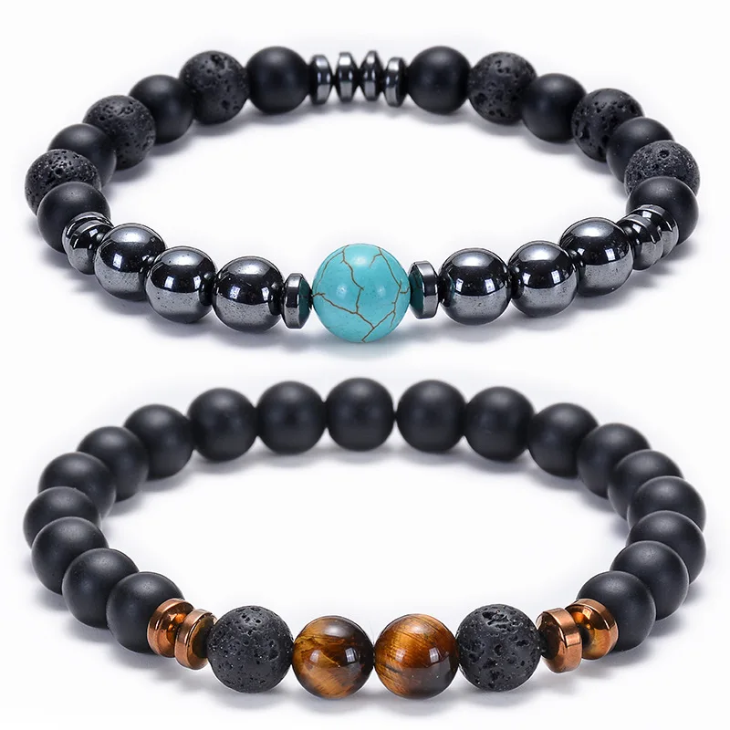 

Hematite and Black Matte Stone Bracelet Include Pouch Crystal Elastic Lucky Bracelets Natural Semi Precious Bead