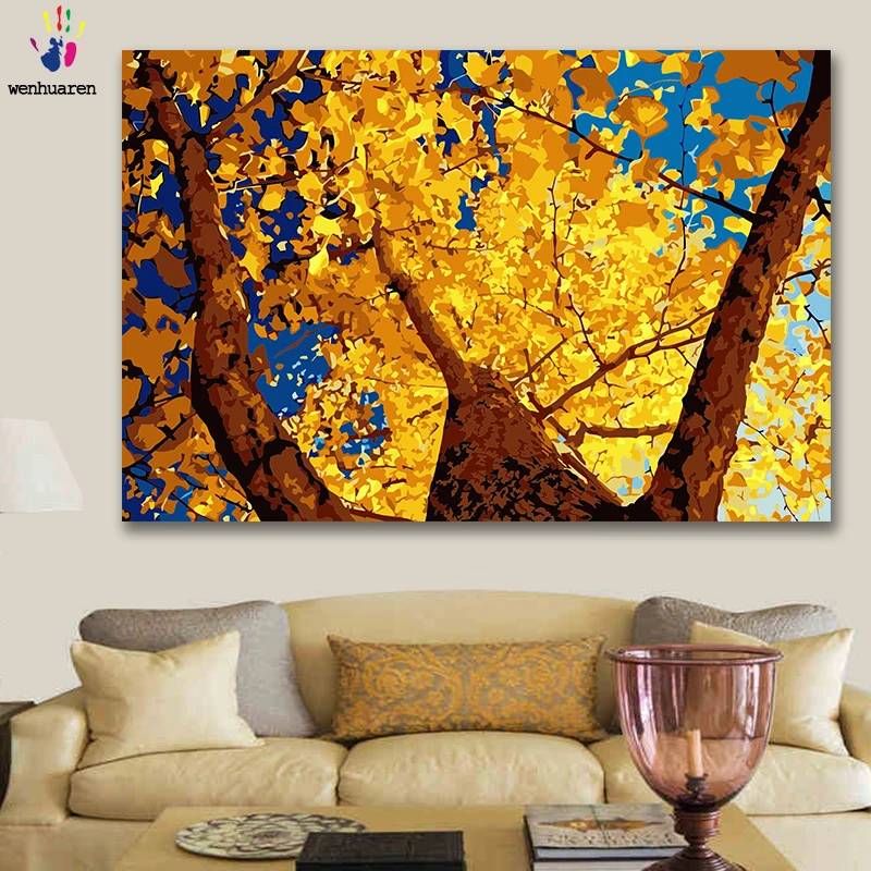 Сделай Сам картинки для раскраски по номерам с цветами Золотой гинкго осенний