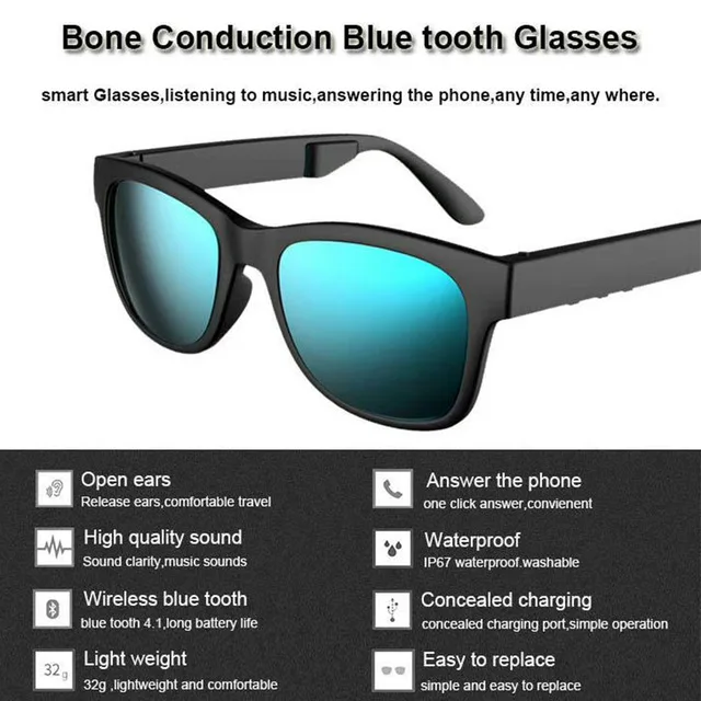 구매 골전도 안경 GL01, 블루투스, IP67 방수, 원 클릭 응답 전화, 선글라스 및 근시 안경과 호환
