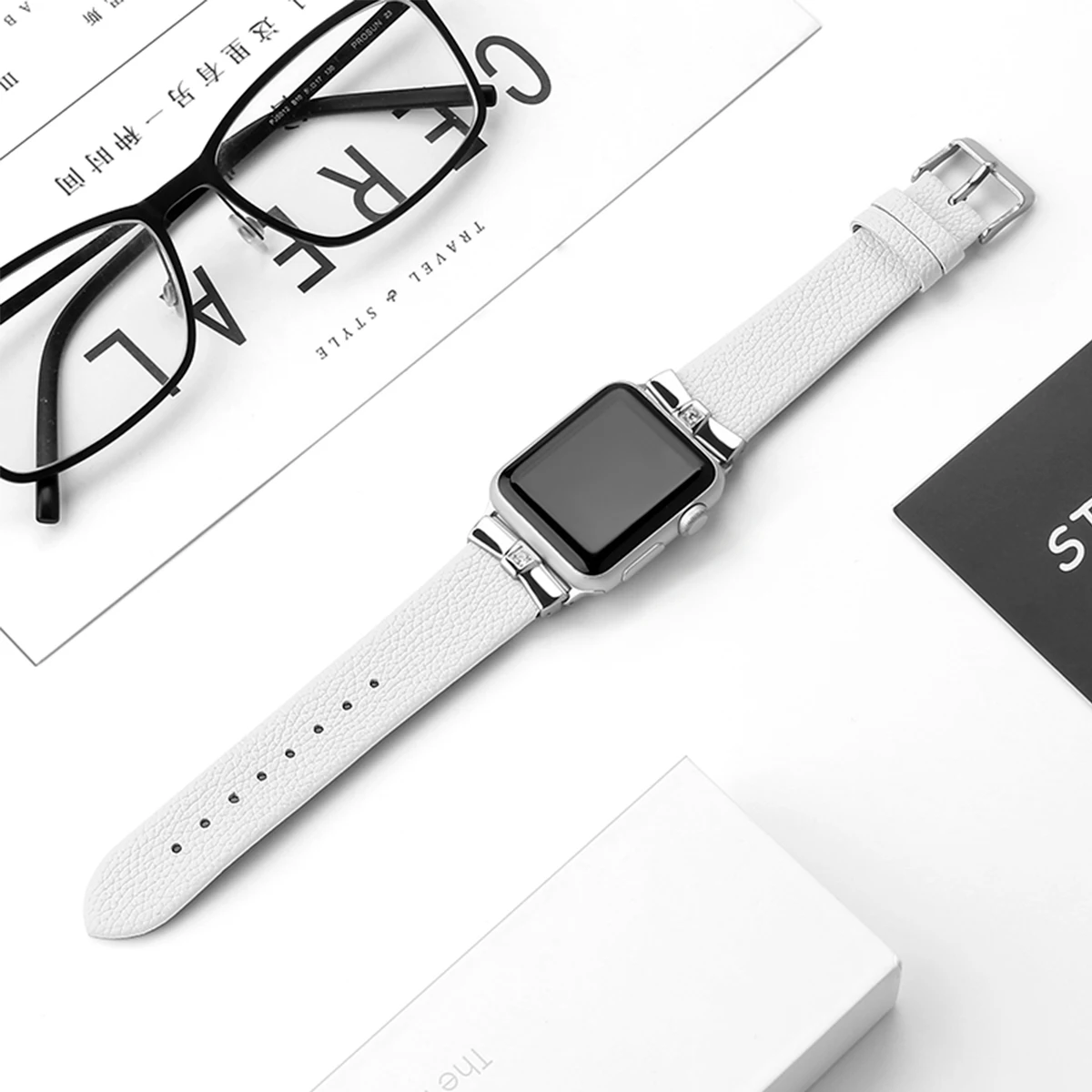 

Luxury Metal Diamond + Leather Strap for Apple Watch 44mm 40mm 38mm 42mm Replacement Bracelet Strap for Iwatch 6 5 4 3 2 SE Band
