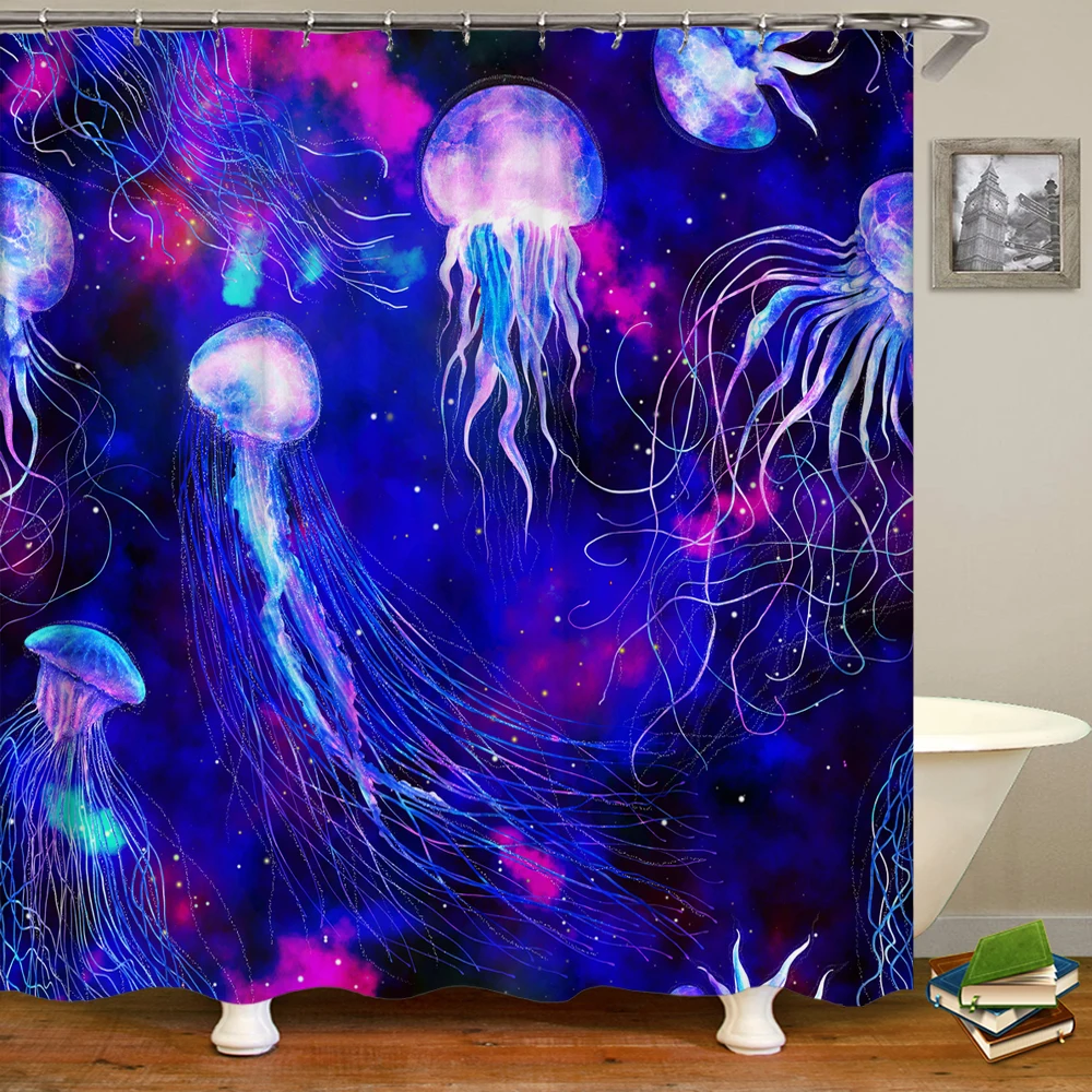 

Waterproof Shower Curtain Ocean Jellyfish 3D Printing Polyester Fabric Bathroom Home Decoration Marine life Shower Curtains