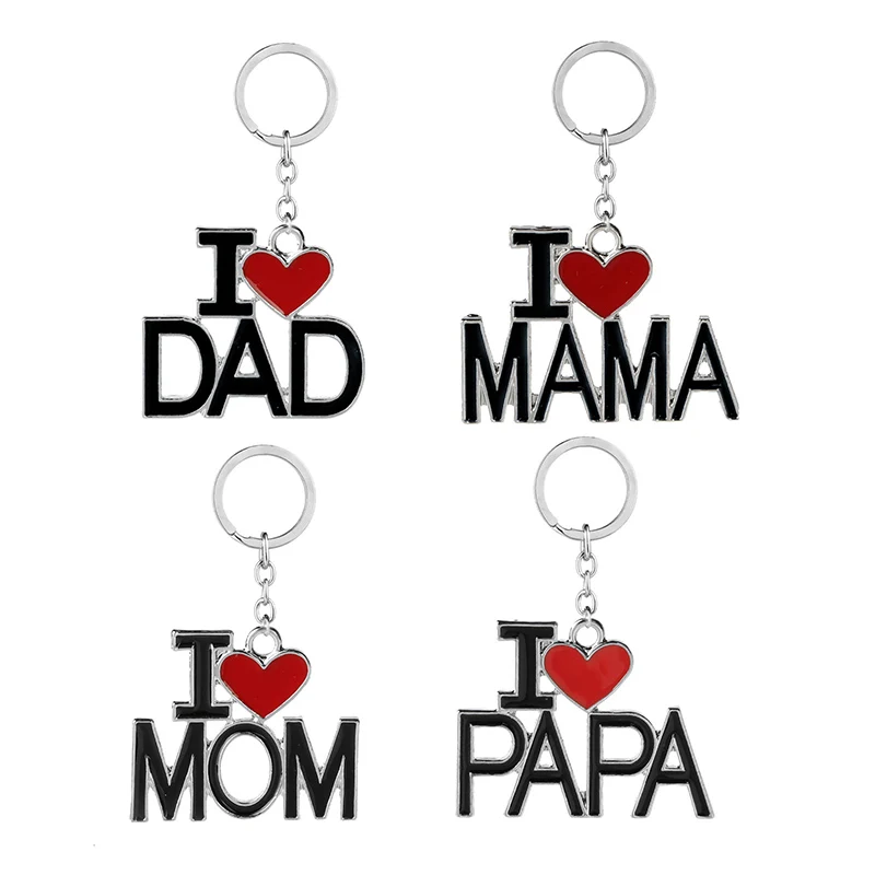 

Fashion Relationship Jewelry I Love MOM&DAD&PAPA&MAMA Heart Keychain Personality Metal Key Chain Family Gift Jewelry