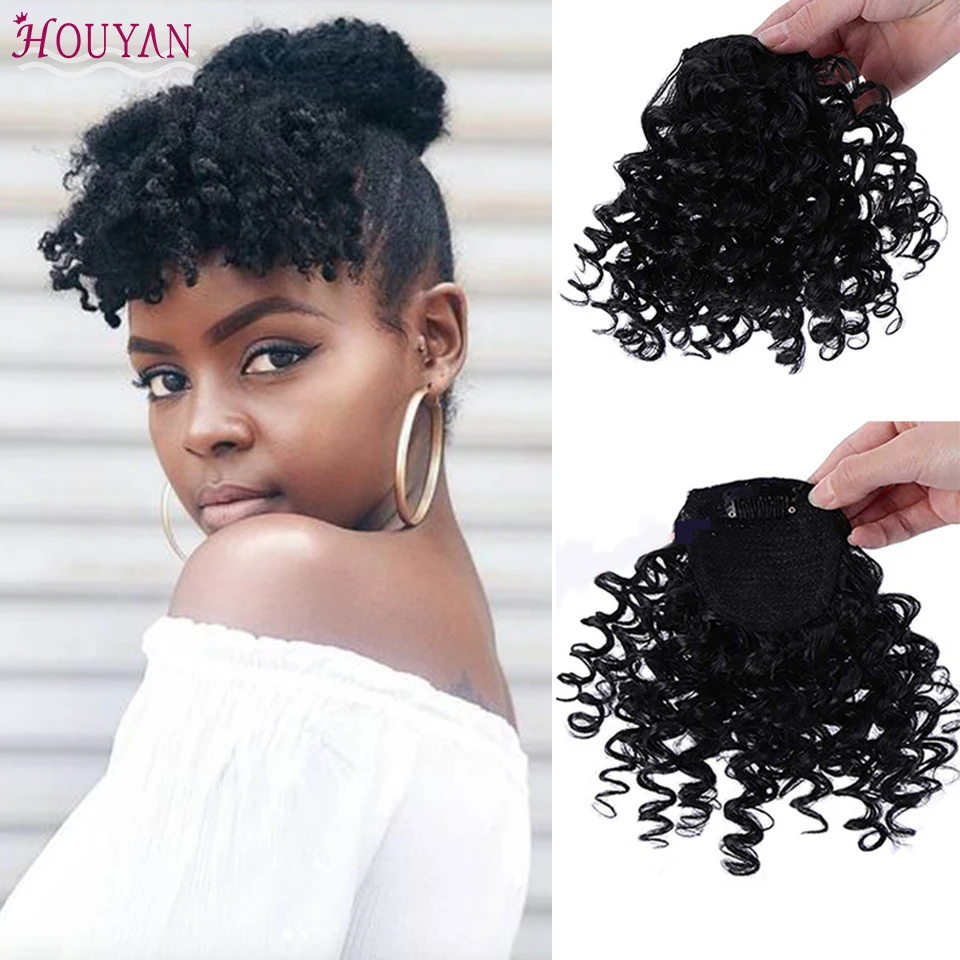 

Накладные натуральные волосы HOUYA, кудрявые волосы с зажимом, парик, синтетические волосы для женщин