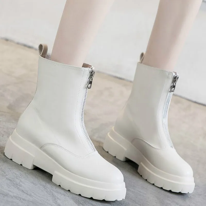 Новая обувь Сезон осень зима Популярные кожаные короткие сапоги трубы