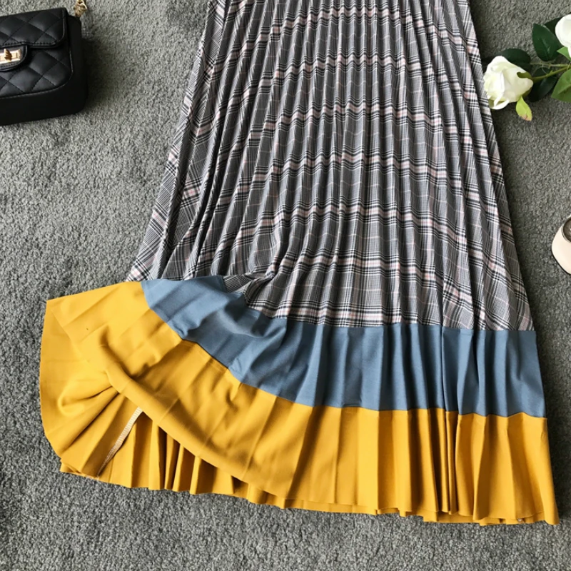 Длинная Плиссированная юбка в полоску с высокой талией и принтом | Женская одежда