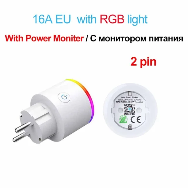 AVATTO умная розетка Wifi с монитором питания, 16А ЕС RGB Tuya умная розетка с Google Home Alexa голосовой пульт дистанционного управления - Тип: EU 16A RGB