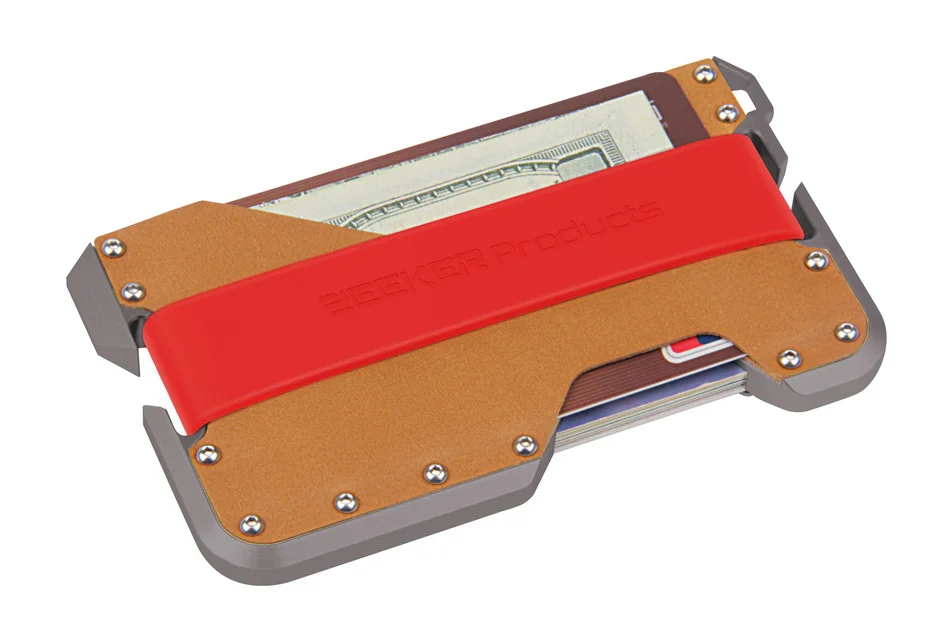 ZEEKER Алюминиевый RFID блокирующий держатель кредитной карты из натуральной кожи минималистичный кошелек серый металл для мужчин и женщин - Цвет: Grey khaki red