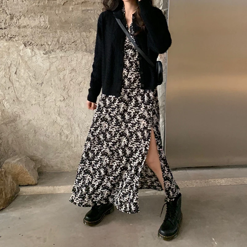 Осеннее женское платье с принтом свободное винтажное трапециевидной формы