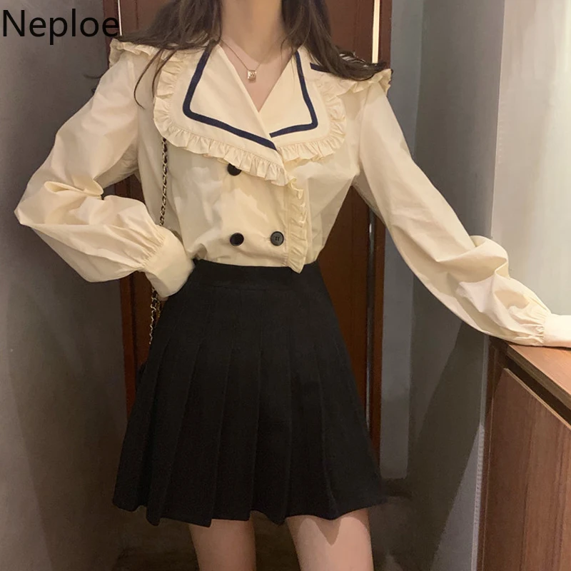 Neploe матросский воротник пышная блуза с длинным рукавом Женская контрастная