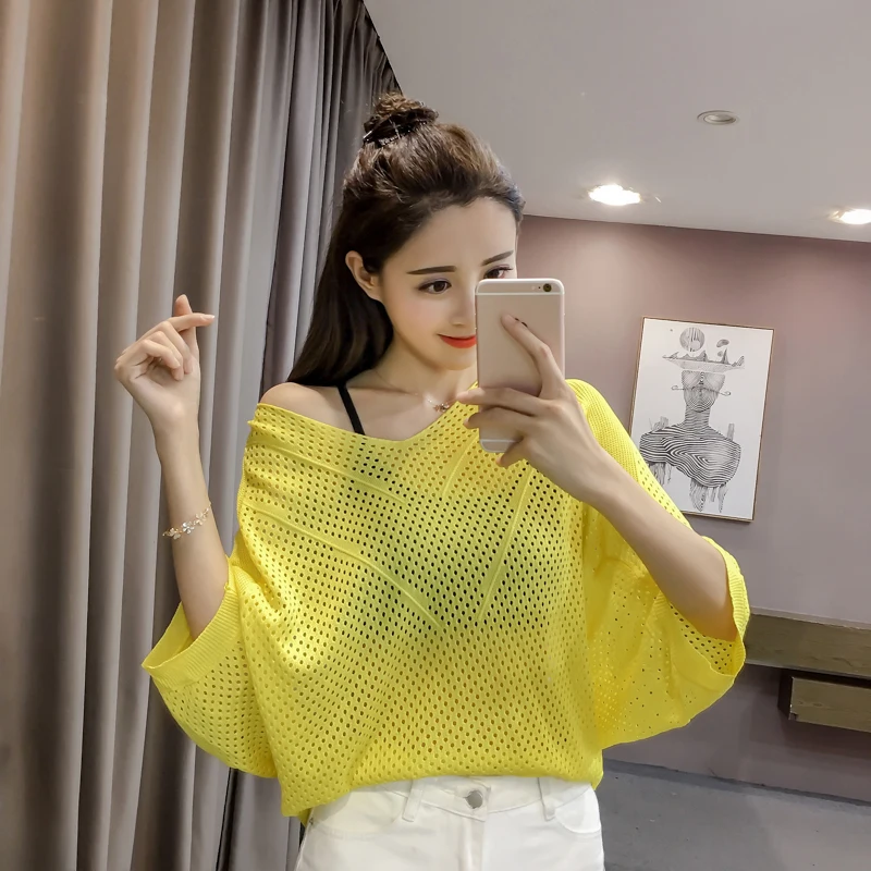 

Women's Clothing hollow v-neck batwing sleeve casual style loose spring autumn Female long sleeve tops Perspective Ladies hot