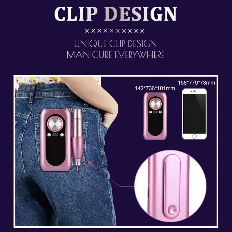 

Nail Drill Machine 45W 30000RPM Professional Rechargeable Nail Drill Kit with 2000mAh Power Bank Portable Electric Nail File