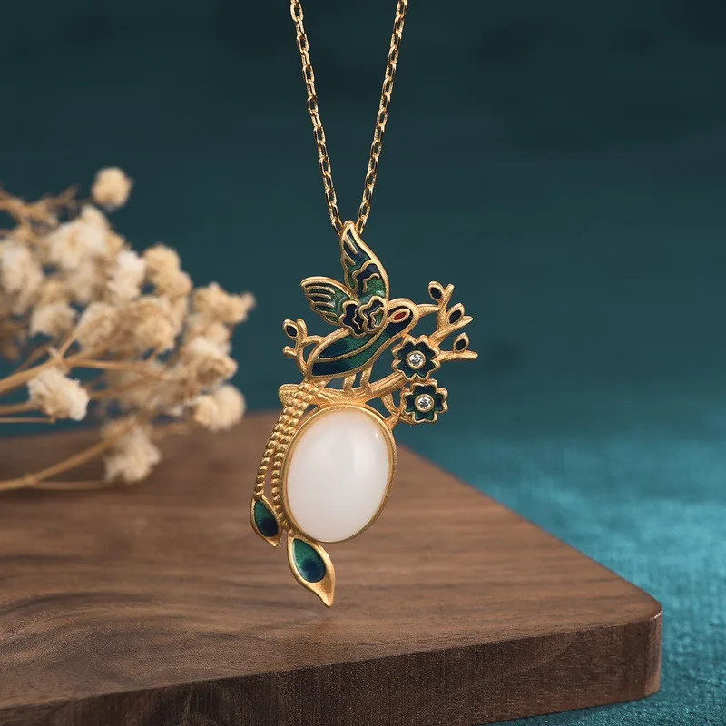 

Necklaces for women 2021 Gem old-fashioned Chains accessories gold inlaid with jade rhinestone Chinese style luxurious Necklace