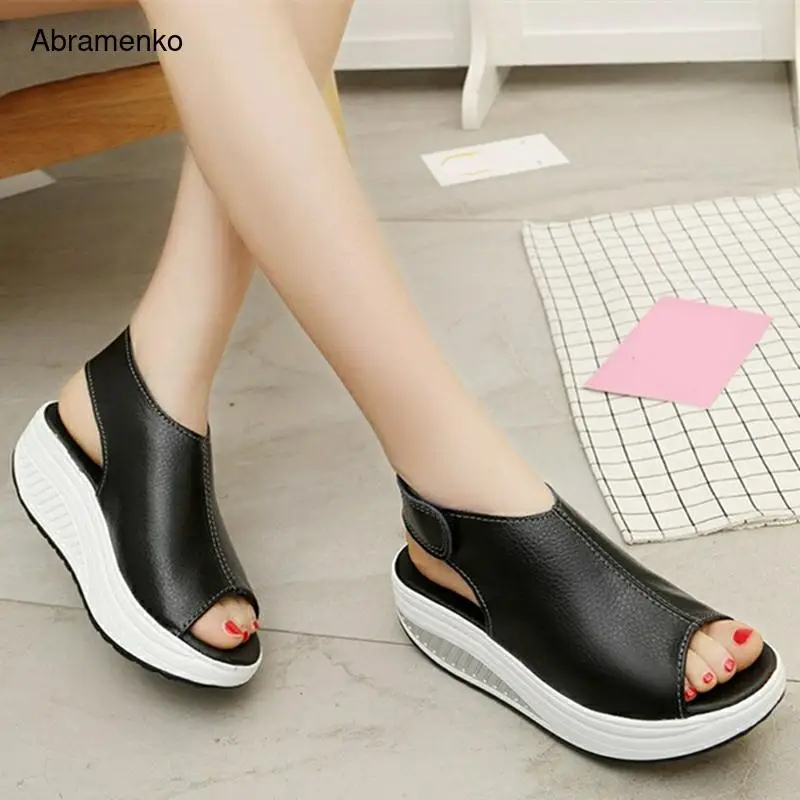 

Sandals Women Shake Shoes Thick Wedges Creepers Platform Leather Red Shoes Women Summer Sandals Casual Flats Shoes Plus Size 12