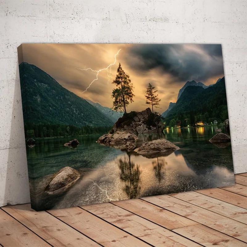 Фотография гор и озеро лесной природный пейзаж большая настенная Картина на