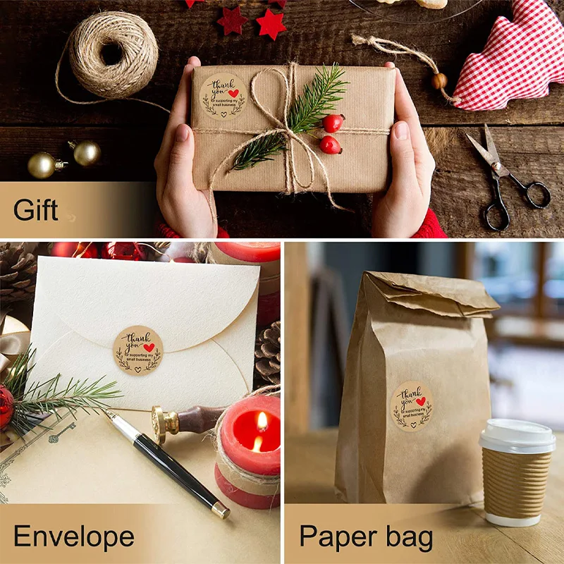 

1.5inch 3.8cmThank You for Supporting My Small Business Stickers Kraft Paper Round Bake Food Packaging DIY Craft Lable Stickers