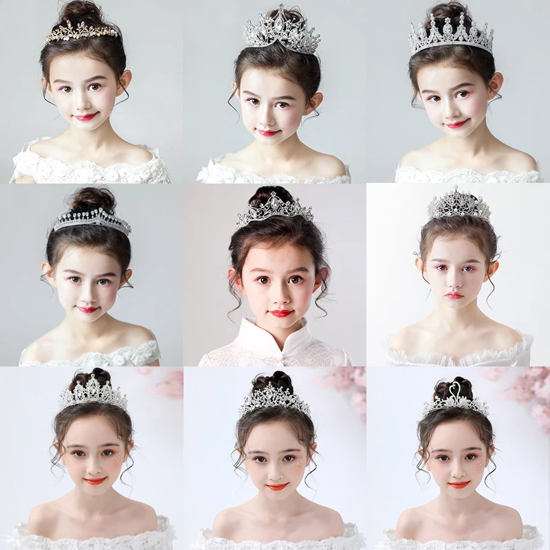 

Fashion Gold Silver Color Crystal Crowns For Kids Child Girls Pearls Tiaras Diadems Wedding Hair Accessories Bridal Jewelry