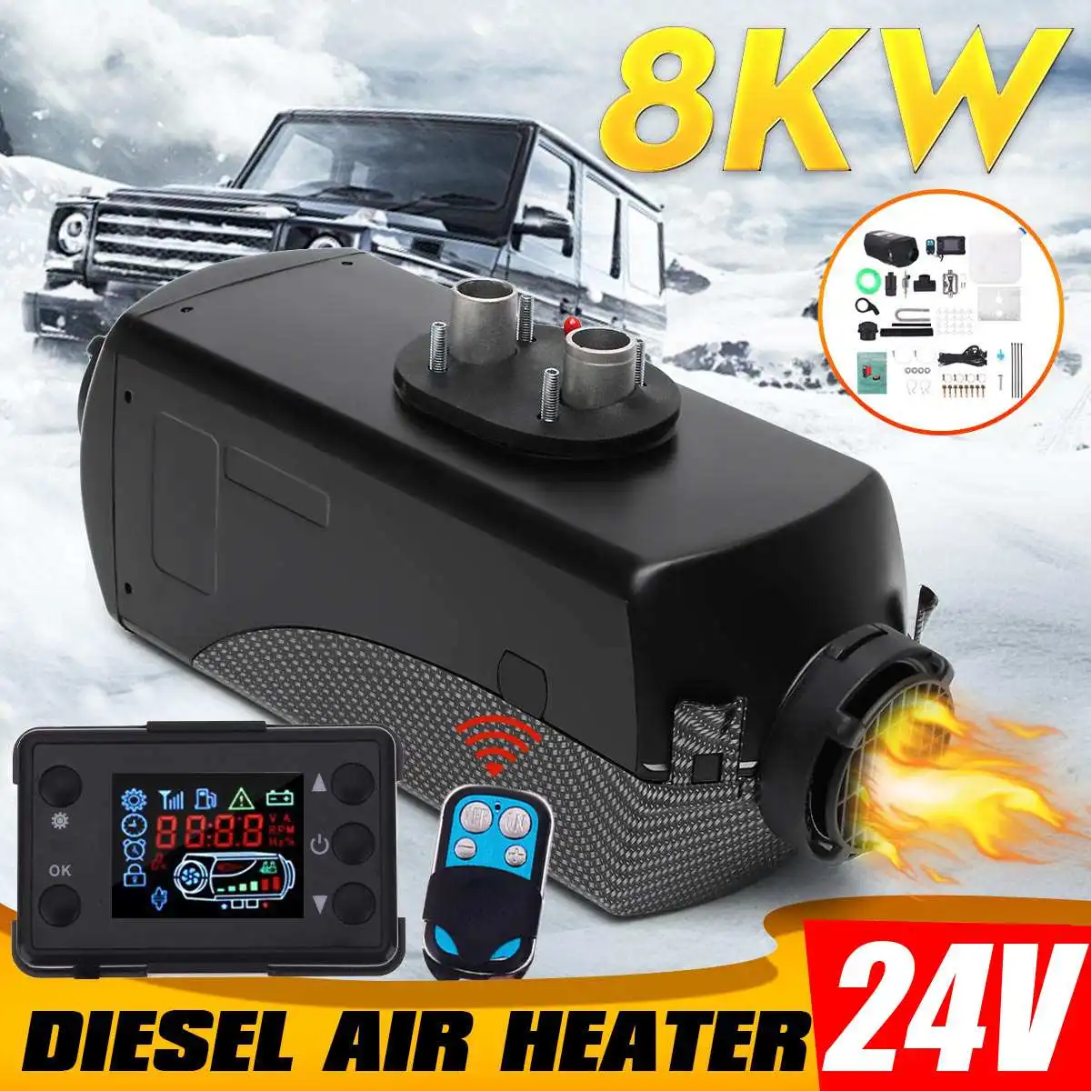 

Diesel Heater 12V 24V 5KW-8KW Air Parking Heater LCD Switch Remote, Silencer for Car Yacht Boat Similar Websato Eberspacher
