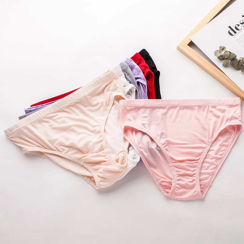 GUIYI Women 100% Natural Silk Edge Breathable Comfortable Thin Low Waist Pure Color Triangle Underpants