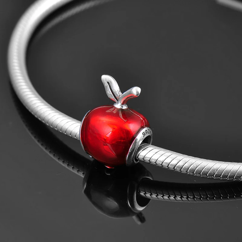 Christmas gift Red Enamel Apple Shape fine Beads 925 Sterling Silver Fit Original europeu Charm Bracelet DIY Jewelry making | Украшения и