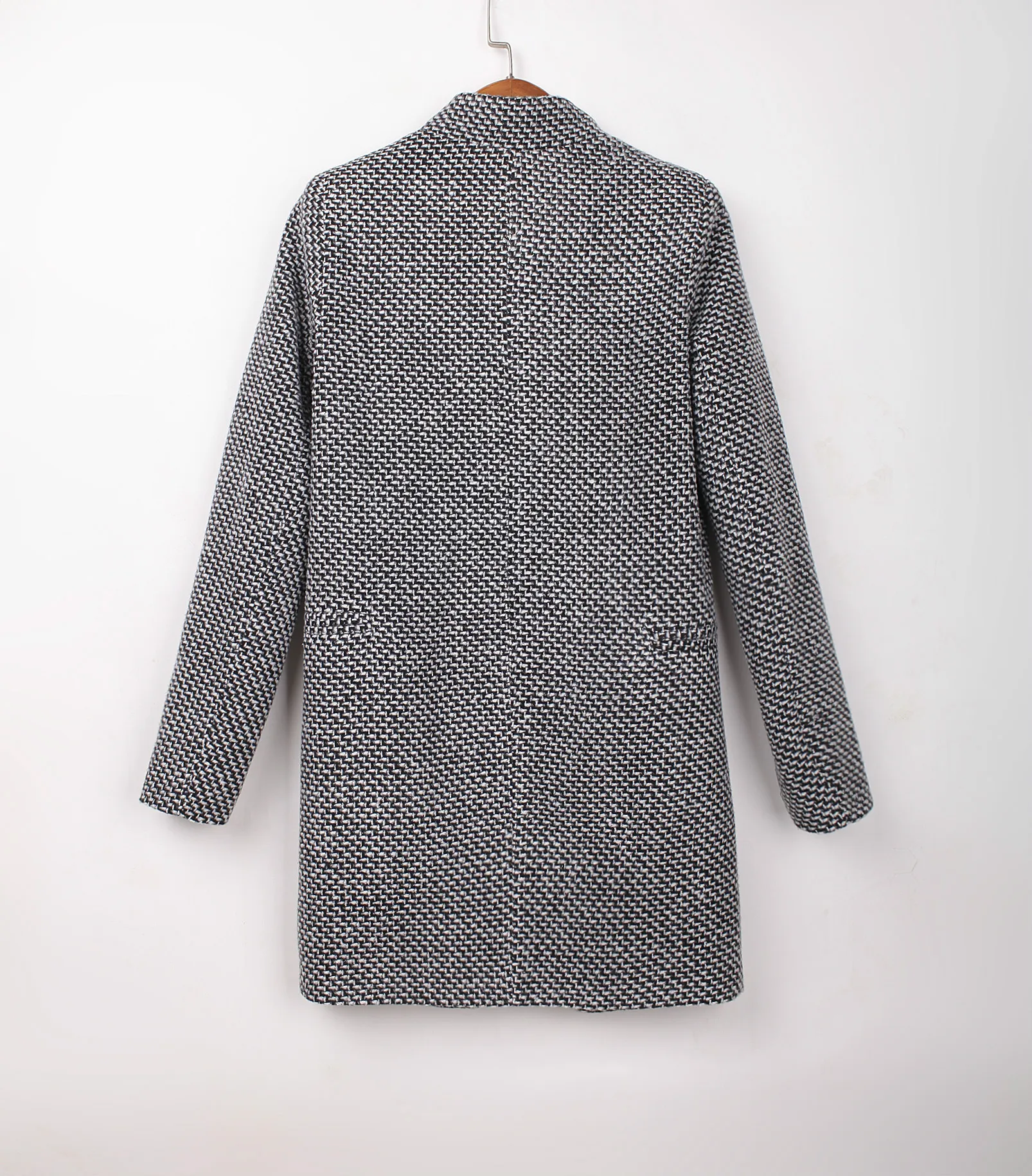 

2021 New Spring Autumn Women's Houndstooth Trench Coat Elegant Outerwear Coat for Women Turndown Collar Gray Trench Winter