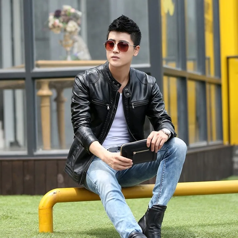 Корейские модные мотоциклетные кожаные куртки мужские осенние черные