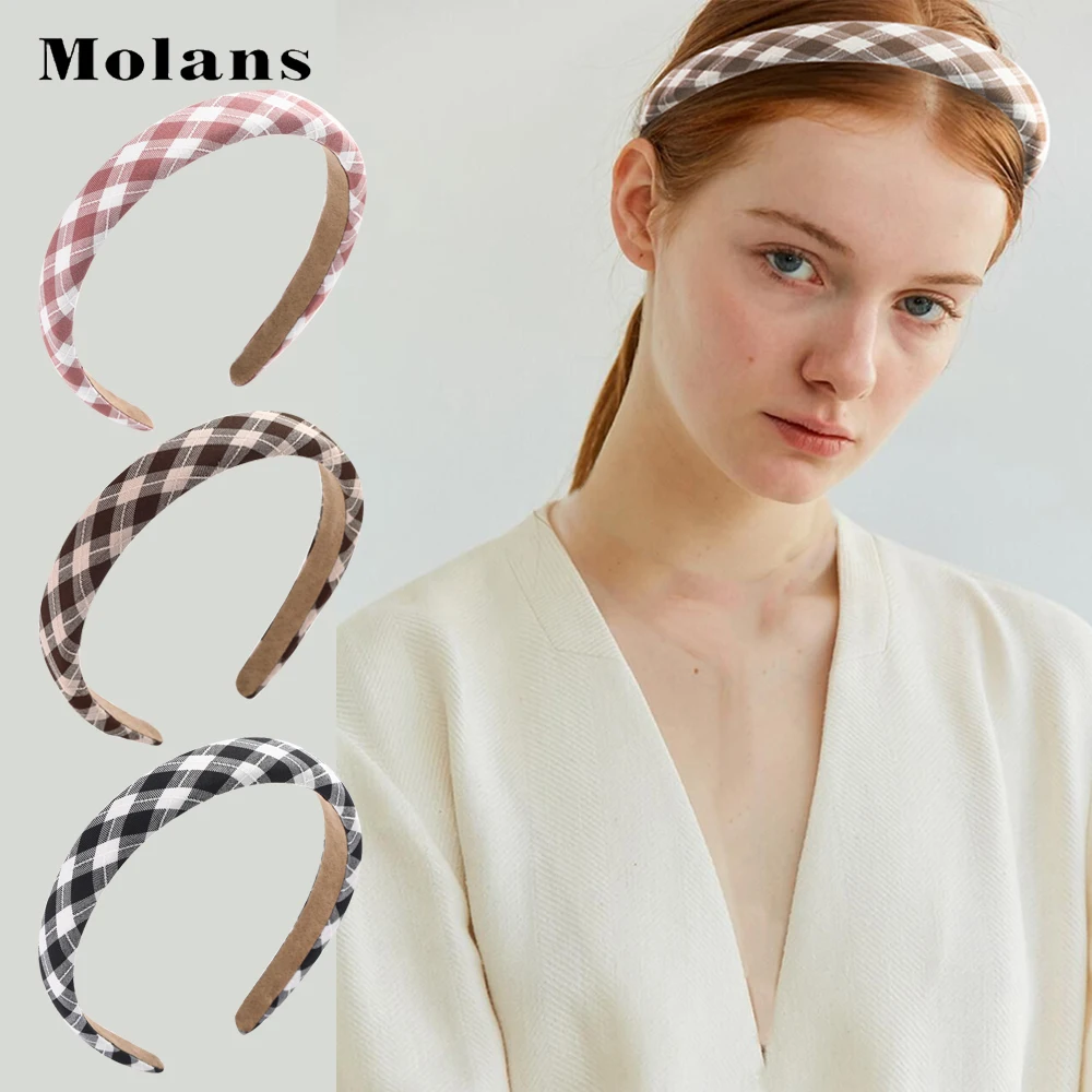 

Классическая эластичная повязка на голову в шотландскую клетку MOLANS, простой осенний обруч для волос в стиле ретро, женские аксессуары для в...