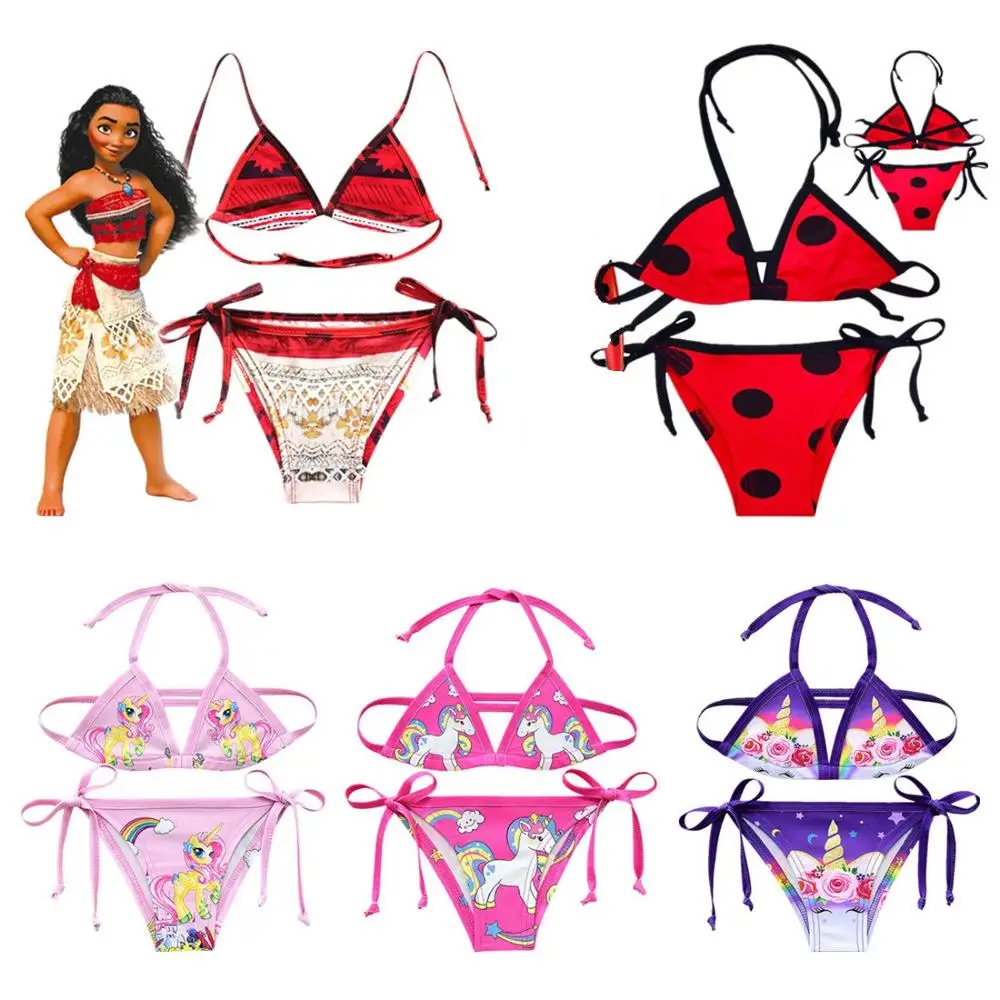 2019 Girl Swimsuit Two Pieces Princess Moana Children's Swimming Costume Girls Split Bikini Bathing Sets Unicorn Kids Beach Wear | Детская