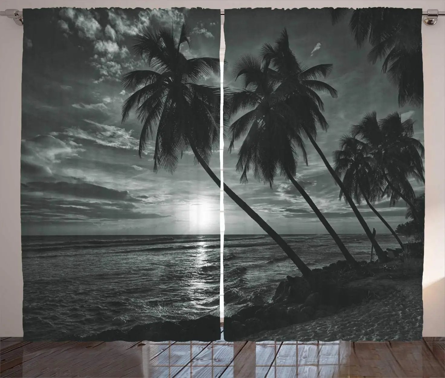 

Tropical Blackout Curtains Coconut Palm Trees on Beach Bend by The Wind Horizon Over The Sea Picture Window Curtain