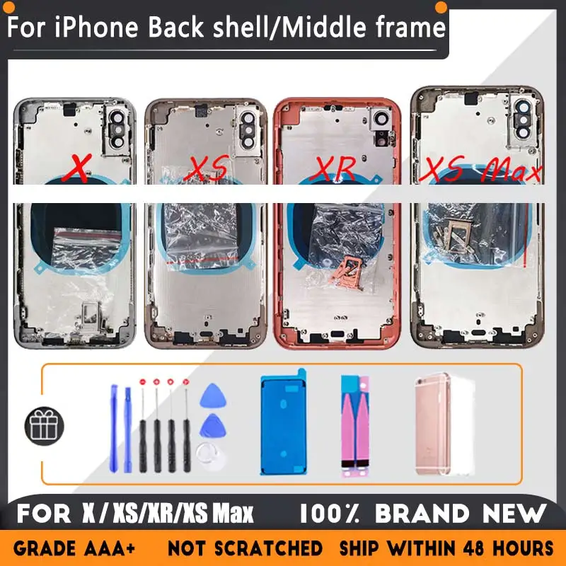 

Back Cover For iphone X XS XR XS Max Back Housing Cover High Quality Rear Door Chassis Middle Frame glass SIM Tray +Side Key