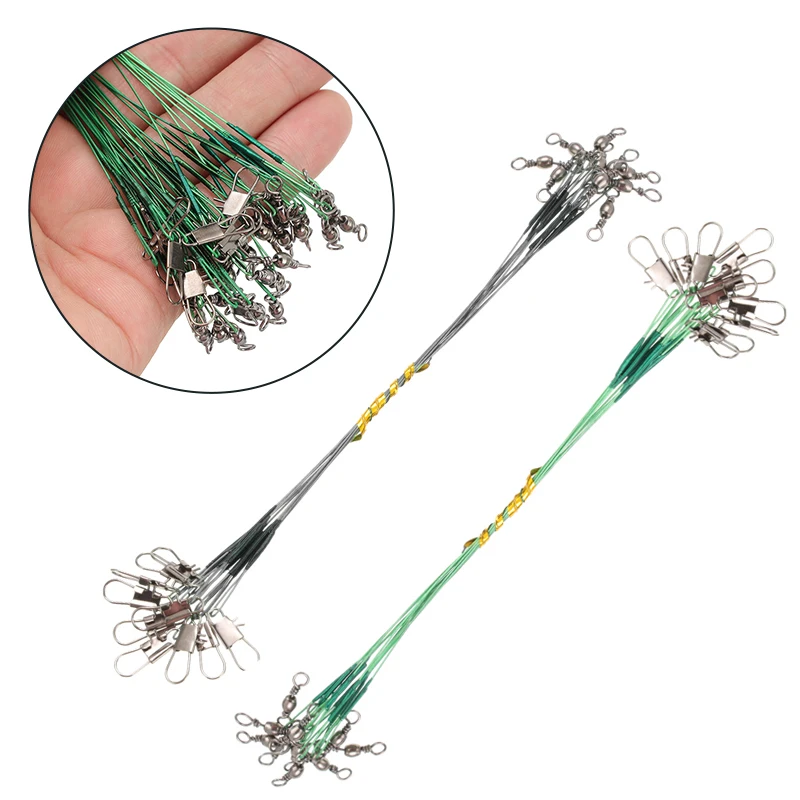 

20pc/lot Steel Wire Leader with Swivel Anti-bite Fishing Line 15-30cm Fishing Accessory Lead Core Leash Fishing Leader