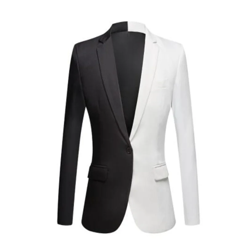 Men's suit personality black white color matching jacket nightclub bar singer blazers performance clothing dress stage host