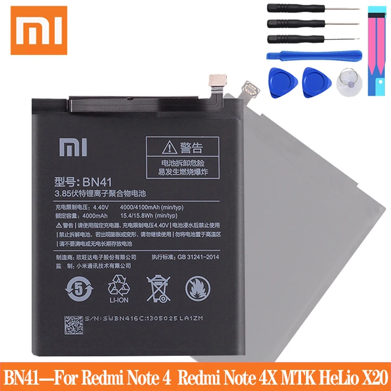 Оригинальный телефонный аккумулятор Xiaomi BN41 сменные батареи для Redmi Note 4 4X 3 Pro 3S 3X Mi